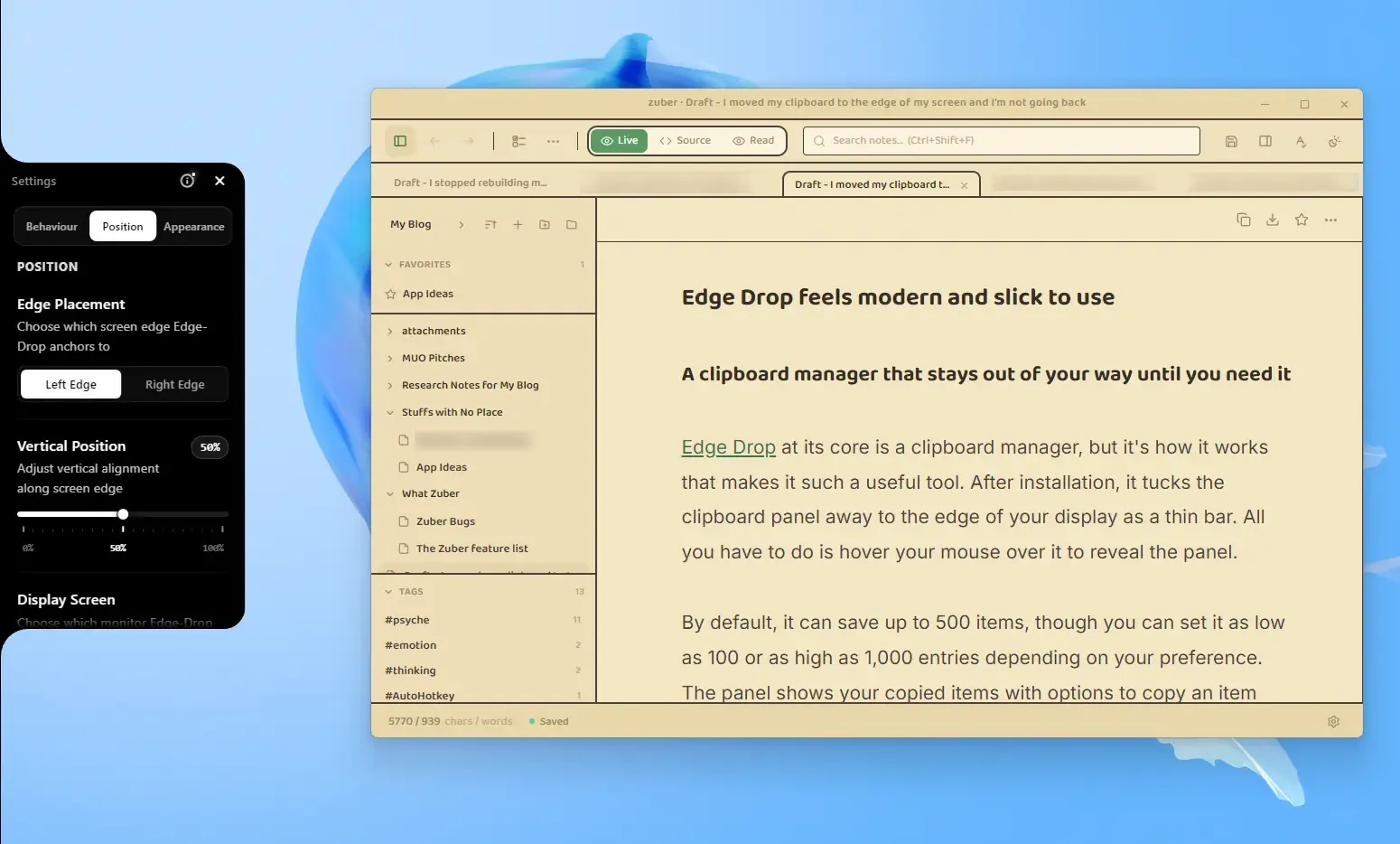 معرفی Edge Drop؛ نرم‌افزار انتقال کلیپ‌بورد ویندوز به لبه صفحه