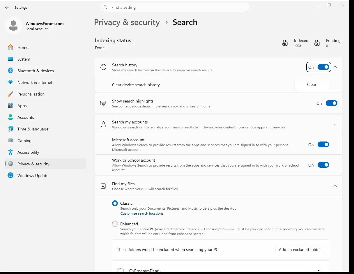 غیرفعال کردن جستجوی وب ویندوز ۱۱؛ حذف Bing از Windows Search