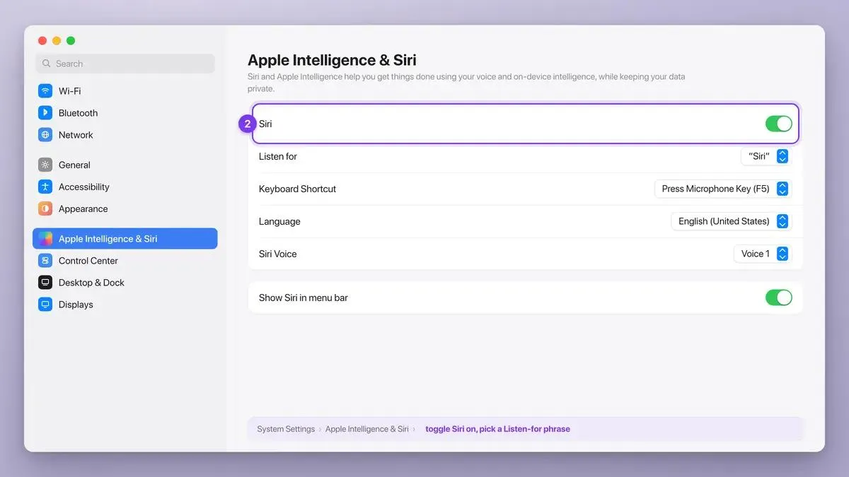 آموزش استفاده از Siri و Visual Intelligence در مک با میانبر کیبورد